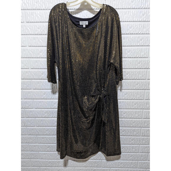 Signature by Robby Bee Women Black Gold Sequin Knotted Waist Dress Size 3X NWT - Picture 1 of 8